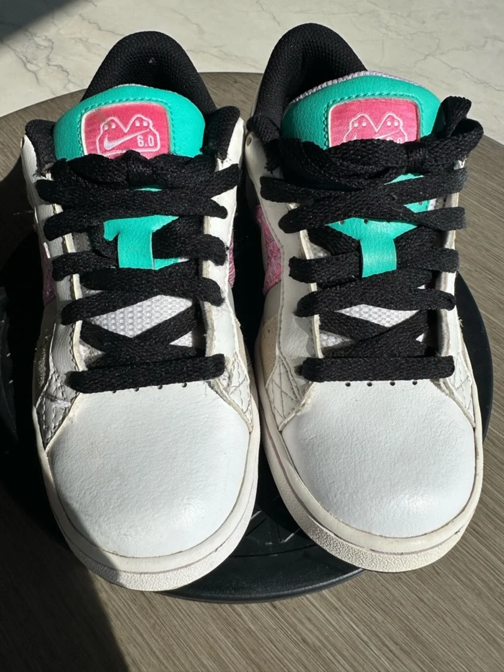 Nike White & Pink Low-Top Sneakers with Teal Accents